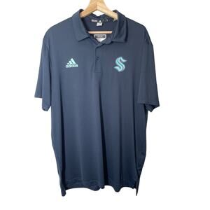 Seattle Kraken NHL Hockey Adidas Polo Shirt Mens Sz Large Navy Blue